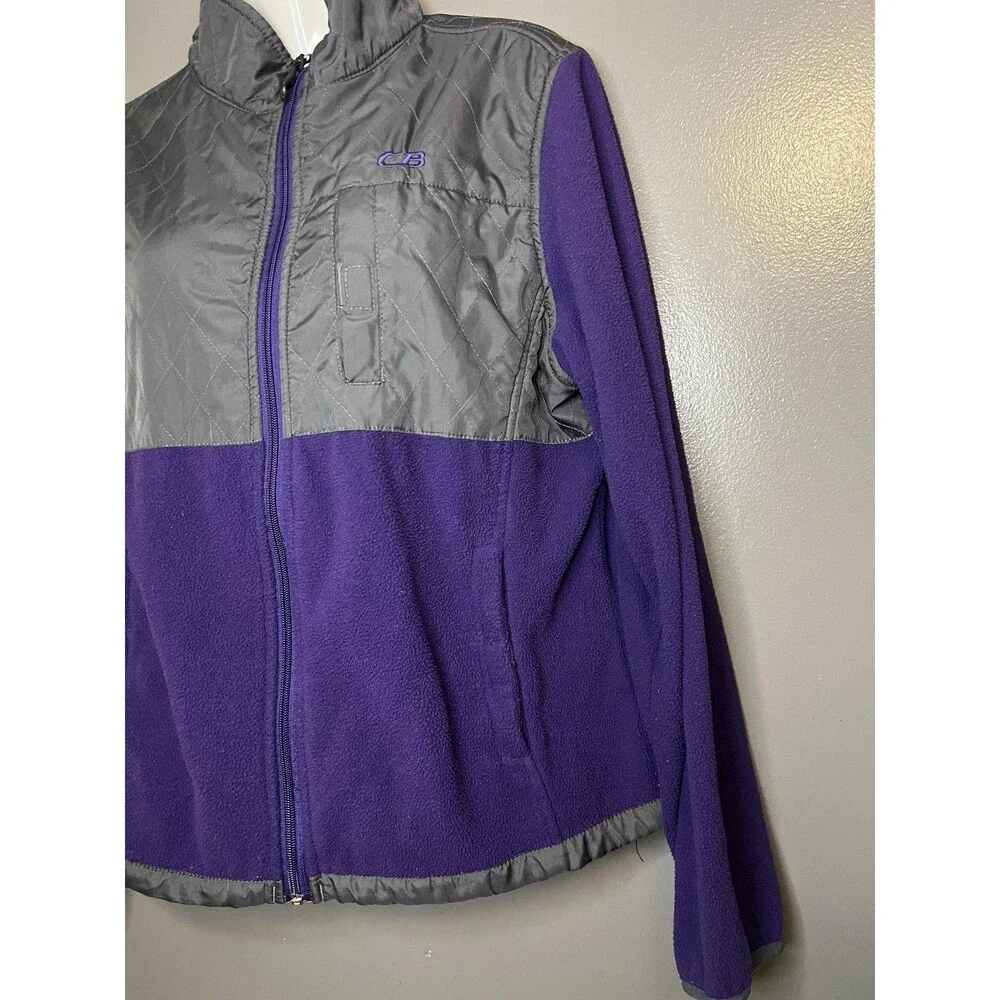 CB Sports Jacket Womens Large Purple Gray Fleece Quilted Full Zip Outdoor
